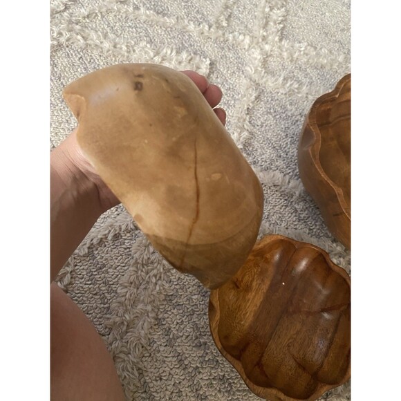 7pcs VTG 60s MCM Tiki Hawaiian Serving Bowl Set TEAK Wood Flower Shape Utensils - Picture 9 of 9